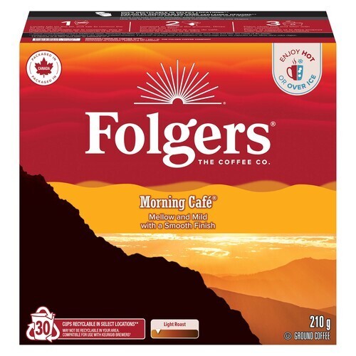 Folgers Coffee Pods Morning Cafe Light Roast 30 K-Cups 210 g