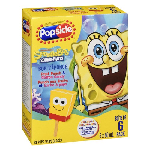 Popsicle SpongeBob Ice Pops Fruit Punch & Cotton Candy 6 Count