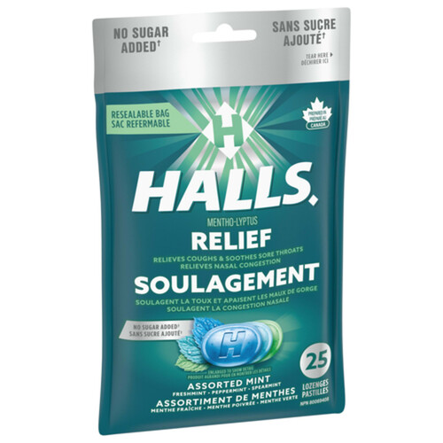 Halls Mentho-Lyptus No Sugar Added Cough Drops Assorted Mint 25 Lozenges