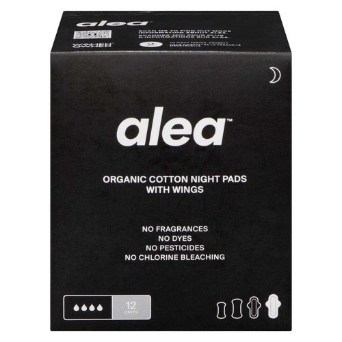 Alea Organic Cotton Night Pads With Wings 12 Count