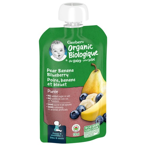 Gerber Organic Purée Pear Banana Blueberry Baby Food 128 ml