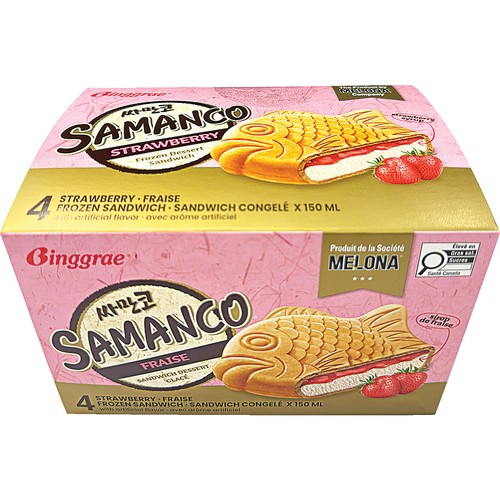 Binggrae Samanco Frozen Dessert Sandwich Strawberry 4 x 150 ml