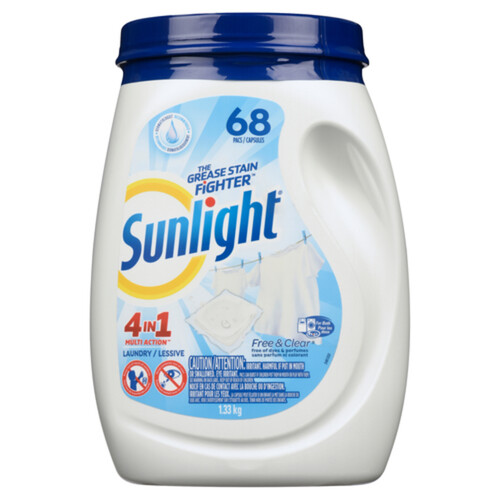 Sunlight Laundry Detergent Unit Dose Free & Clear 68 EA