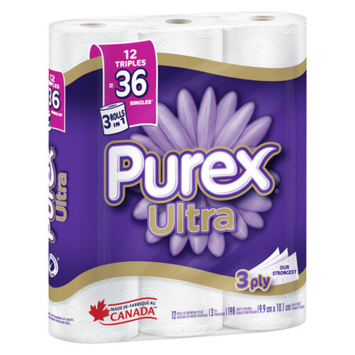 Purex Toilet paper Ultra 3 Ply 12 Triple Rolls x 198 Sheets