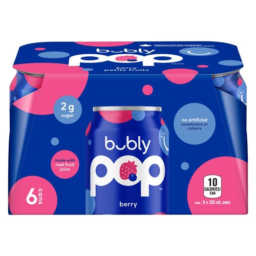 Bubly Pop Sparkling Water Berry  6 x 355 ml (Cans)