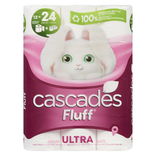 Cascades Toilet Paper Fluff Ultra Soft 2 Ply 12 Double Rolls x 154 Sheets 