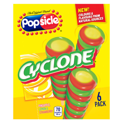 Popsicle Cyclone Water Ice Pineapple Lemon Strawberry Frozen Treat 6 x 80 ml Per Pack