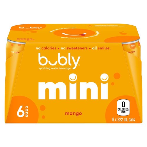 Bubly Mini Sparkling Water Mango 6 x 222 ml (cans)