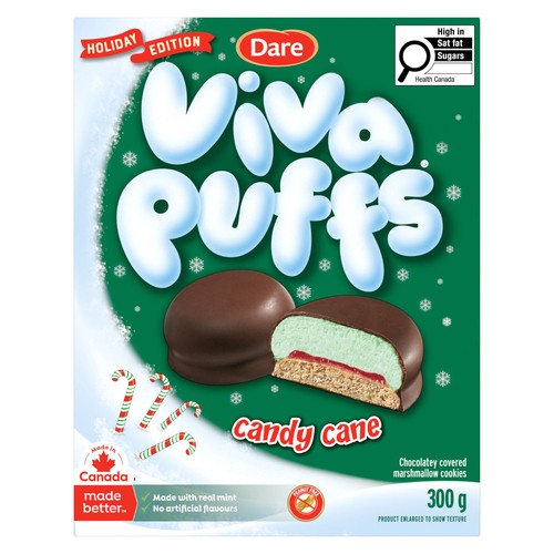 Dare Viva Puffs Chocolate Covered Marshmallow Cookies Candy Cane 300 g