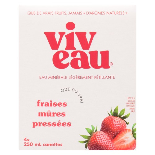 Viveau Sparkling Water Ready To Drink Strawberry 4 x 250 ml (cans)