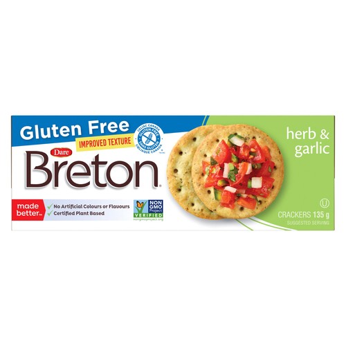 Dare Breton Gluten-Free Crackers Herb & Garlic 135 g