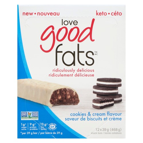 Love Good Fats Snack Bar Cookies & Cream 12 x 39 g