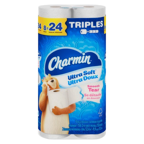 Charmin Toilet Paper Ultra Soft 2-Ply 8 Triple Rolls  x 156 Sheets
