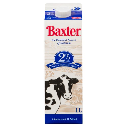Baxter 2% Milk Partly Skimmed 1 L