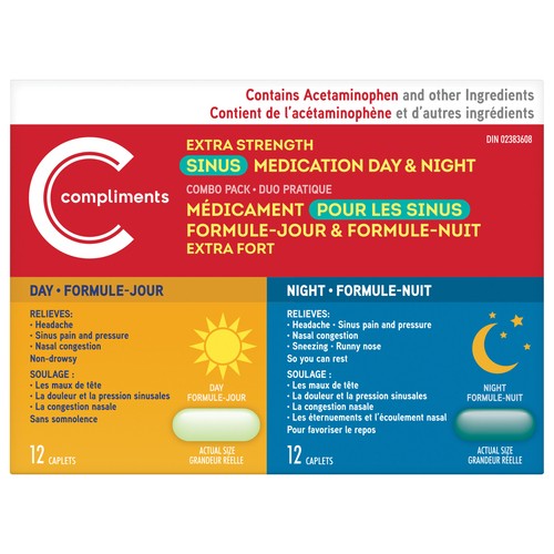 Compliments Sinus Medication Day & Night Extra Strength Combo Pack 24 Count