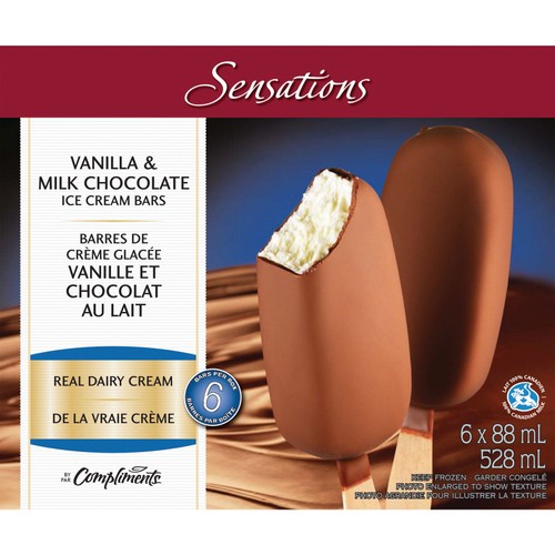 Sensations Ice Cream Bars Vanilla & Milk Chocolate 6 x 88 ml