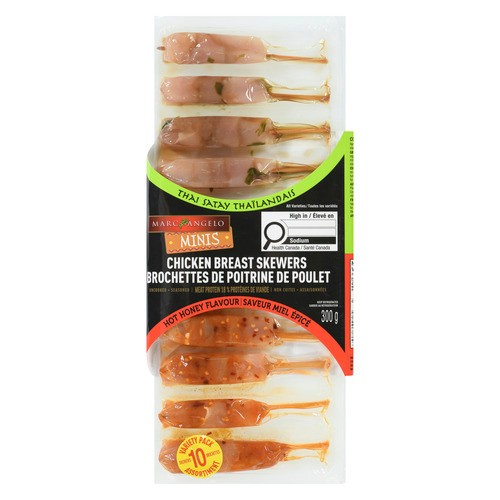 Marcangelo Minis Chicken Breast Skewers Thai Satay & Hot Honey Variety Pack 10 Skewers 300 g