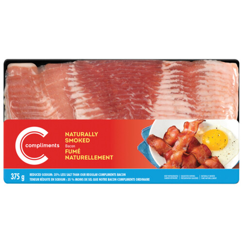 Compliments Bacon Naturally Smoked Less Salt 375 g