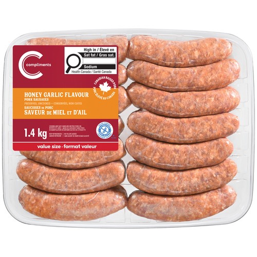 Compliments Frozen Pork Sausage Honey Garlic 1.4 kg
