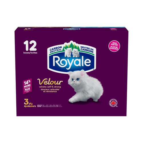 Royale Velour Facial Tissue 12 Flat Boxes x 82 Sheets
