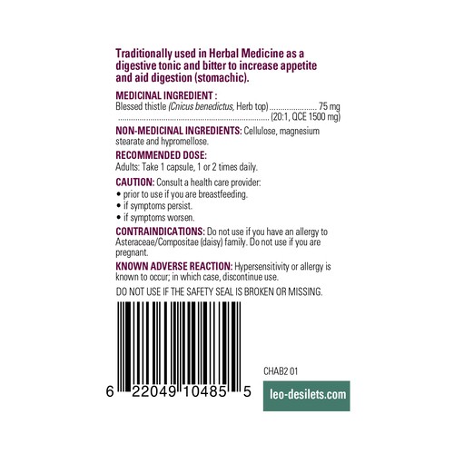 Léo Désilets Blessed Thistle Breastfeeding 1500 mg Capsules 60 Count