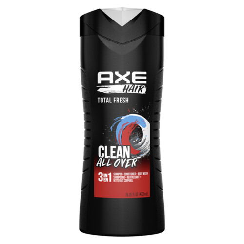 Axe 3-In-1 Shampoo Conditioner & Body Wash Total Fresh For Clean Hair 473 ml