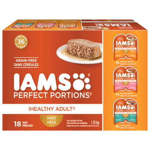 IAMS Perfect Portions Healthy Adult Wet Cat Food Paté Chicken Salmon & Tuna Multipack 18 x 75 g
