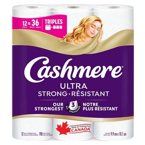 Cashmere Toilet Paper Ultra 3-Ply 12 Triple Rolls x 198 Sheets