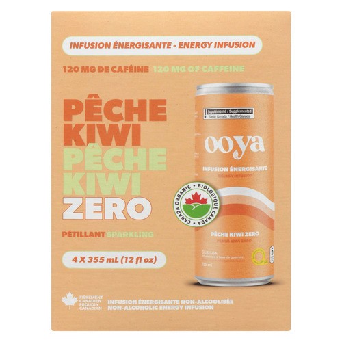 Ooya Non-Alcoholic Energy Infusion Pêche Kiwi Zero 4 x 355 ml