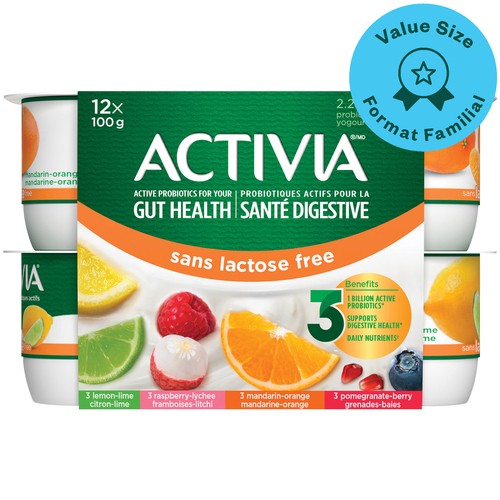 Activia Lactose-Free Probiotic Yogurt Variety Pack Value Size 12 x 100 g