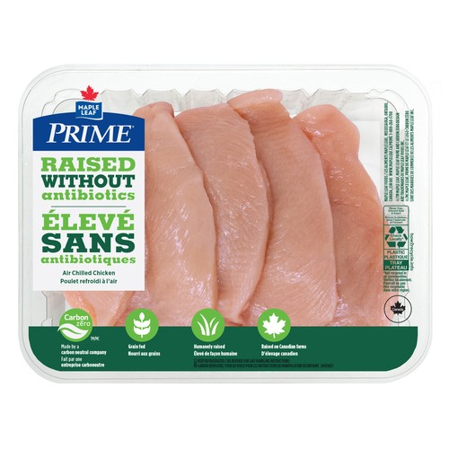 Prime Chicken Breasts Boneless Skinless Thin Raised Without Antibiotics 5 pieces