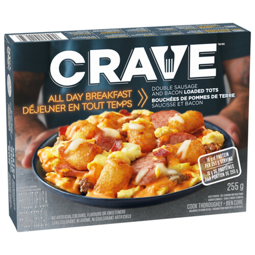 CRAVE Frozen Breakfast Double Sausage & Bacon Tots 255 g