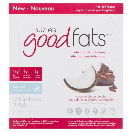 Suzie's Good Fats Bar Coconut Chocolate Chip 12 x 39 g