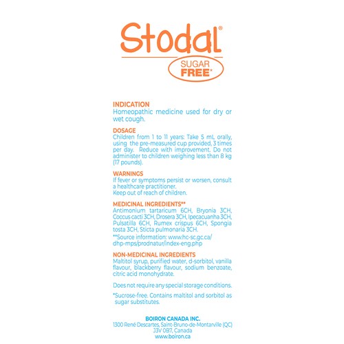 Boiron Stodal Sugar-Free Children Cough Syrup Vanilla & Blackberry 125 ml