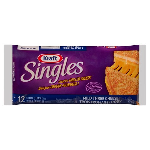 Kraft Singles Sliced Cheese Mild Three Cheese 12 Extra Thick Slices 450 g
