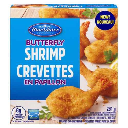 BlueWater Seafoods Frozen Breaded Tail-On Butterfly Shrimp 261 g