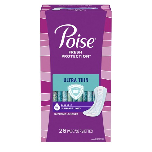 Poise Ultra Thin Pads Ultimate Absorbency Long Length 26 Count