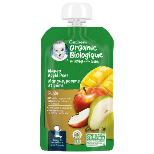 Gerber Organic Baby Food Purée Mango Apple Pear 128 ml