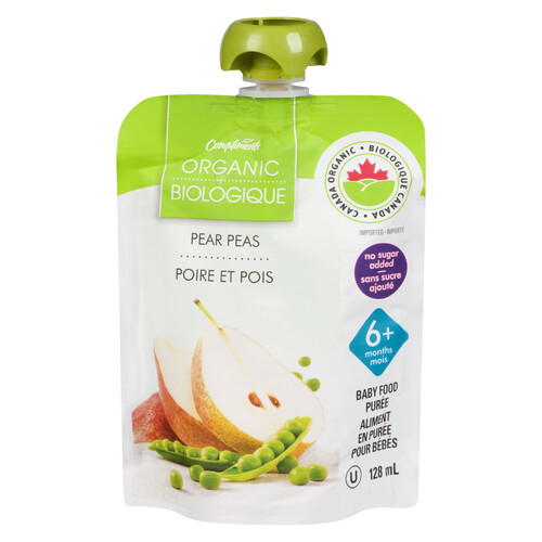 Compliments Organic Baby Food Purée Pear & Peas 128 ml