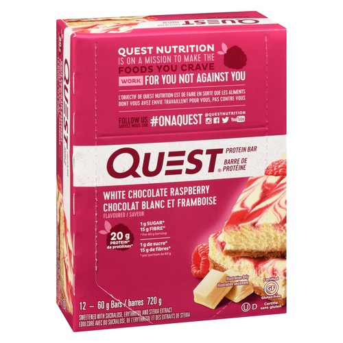 Quest Protein Bar White Chocolate Raspberry Flavoured 12 Bars x 60 g (720 g)