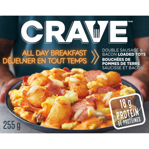 CRAVE Frozen Breakfast Double Sausage & Bacon Tots 255 g