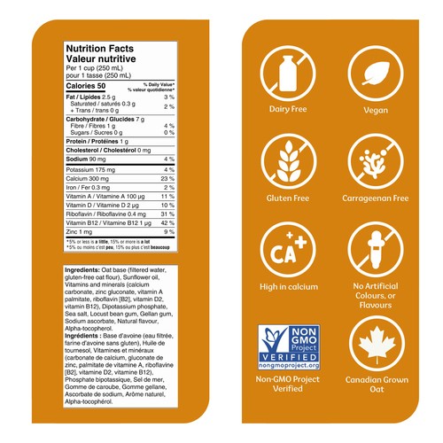 Silk Dairy-Free Oat Milk Alternative Plain Unsweetened Shelf Stable 946 ml