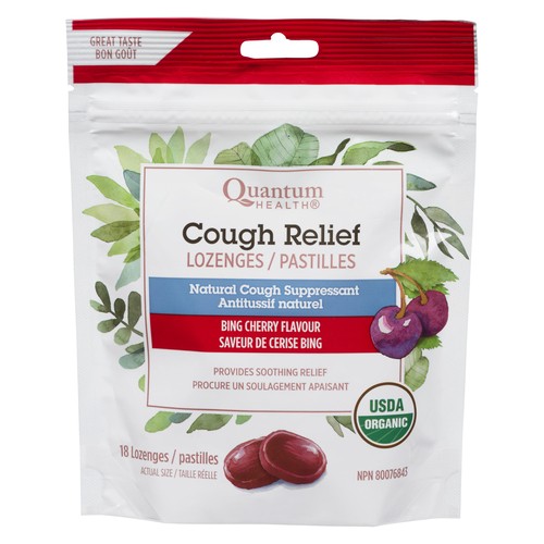 Quantum Organic Cough Relief Lozenges Bing Cherry 18 EA