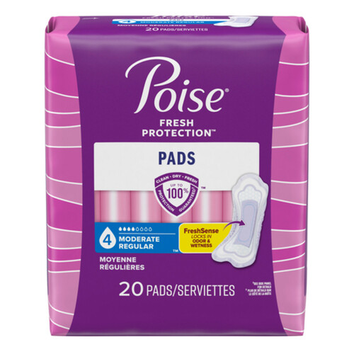 Poise Incontinence Pads Moderate Absorbency Regular Length 20 Count