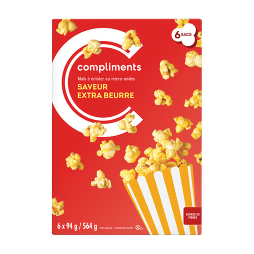 Compliments Microwave Popping Corn Extra Butter 6 Pack 94 g