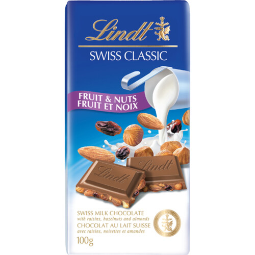 Lindt Swiss Classic Milk Chocolate Bar Fruit & Nut 100 g