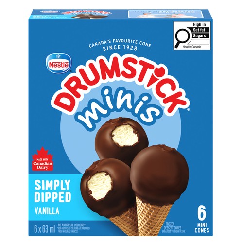 Drumstick Minis Frozen Dessert Cones Simply Dipped Vanilla 6 x 63 ml