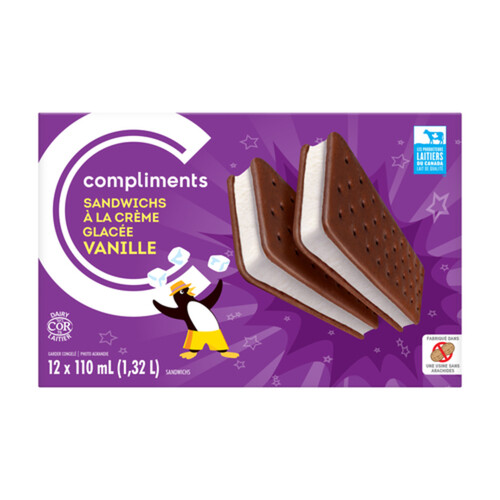 Compliments Ice Cream Sandwich Vanilla 12 x 110 ml