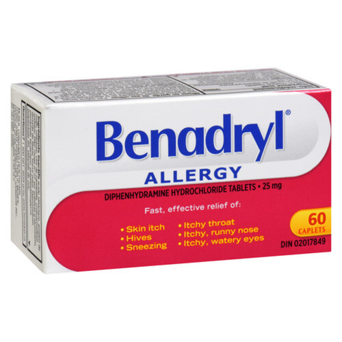 Benadryl Allergy Diphenhydramine Hydrochloride 25 mg Caplets 60 EA