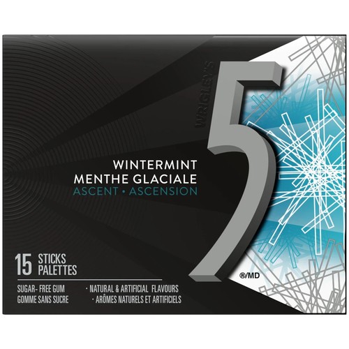 5 GUM Sugar Free Chewing Gum Wintermint-Ascent 15 Sticks 1 Pack